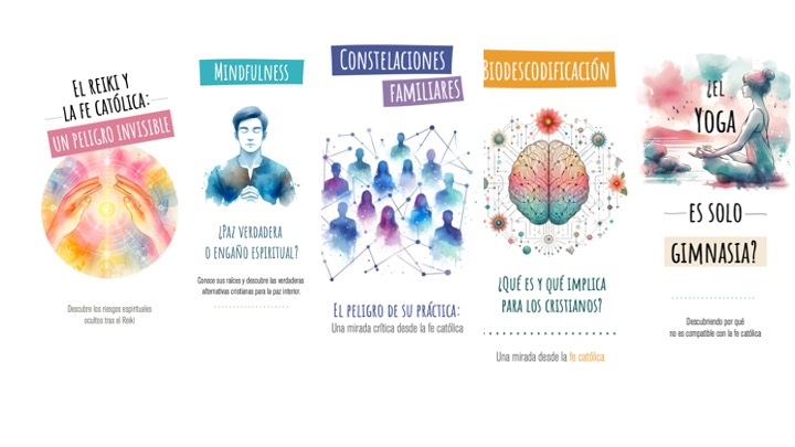 TRÍPTICOS para hacer apostolado: Yoga, Reiki, Biodescodificacion, Constelaciones familiares, Mindfulness (Español, English, Deutsch)